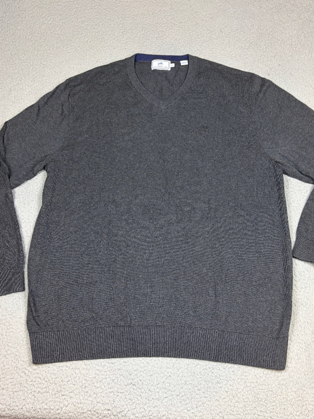 Southern Tide Sweater Mens 2XL Gray 100% Cotton Long Sleeve Pullover V Neck